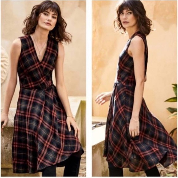 Peruvian Connection Tartan Plaid Midi Dress Women Size 10 Orange Navy Academia - Picture 1 of 9